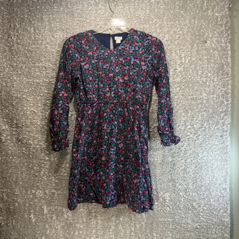 Crewcuts Long Sleeve Dress Girl's Size 10 Blue Floral Elastic Waist Peasant